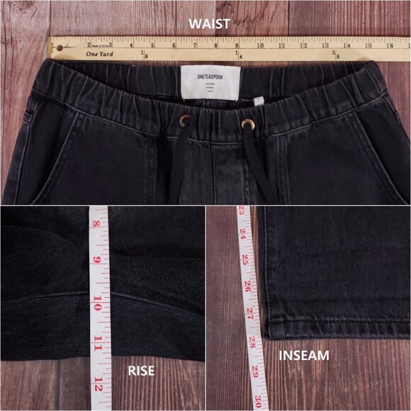 *FLAWS* One Teaspoon Medium Shabbies Drawstring Boyfriend Worn Black Denim Jeans - Picture 12 of 12